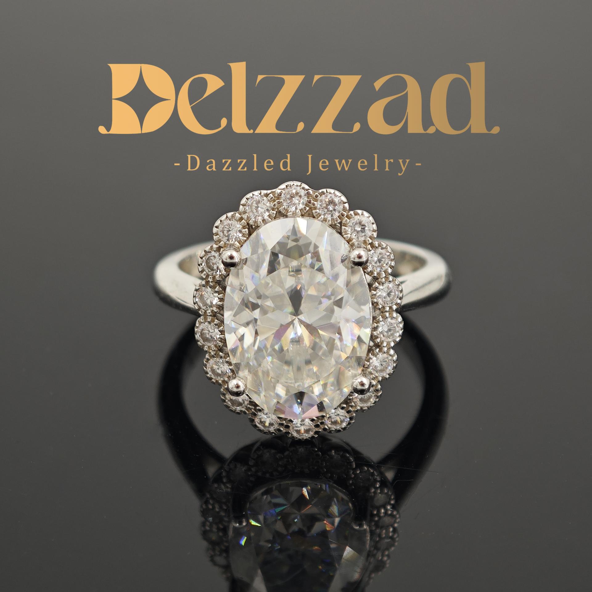 6ct Oval Synthetic Moissanite Halo Flower Ring In 925 Sterling Silver