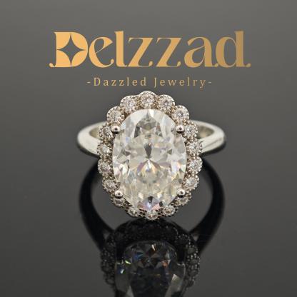 6ct Oval Synthetic Moissanite Halo Flower Ring In 925 Sterling Silver