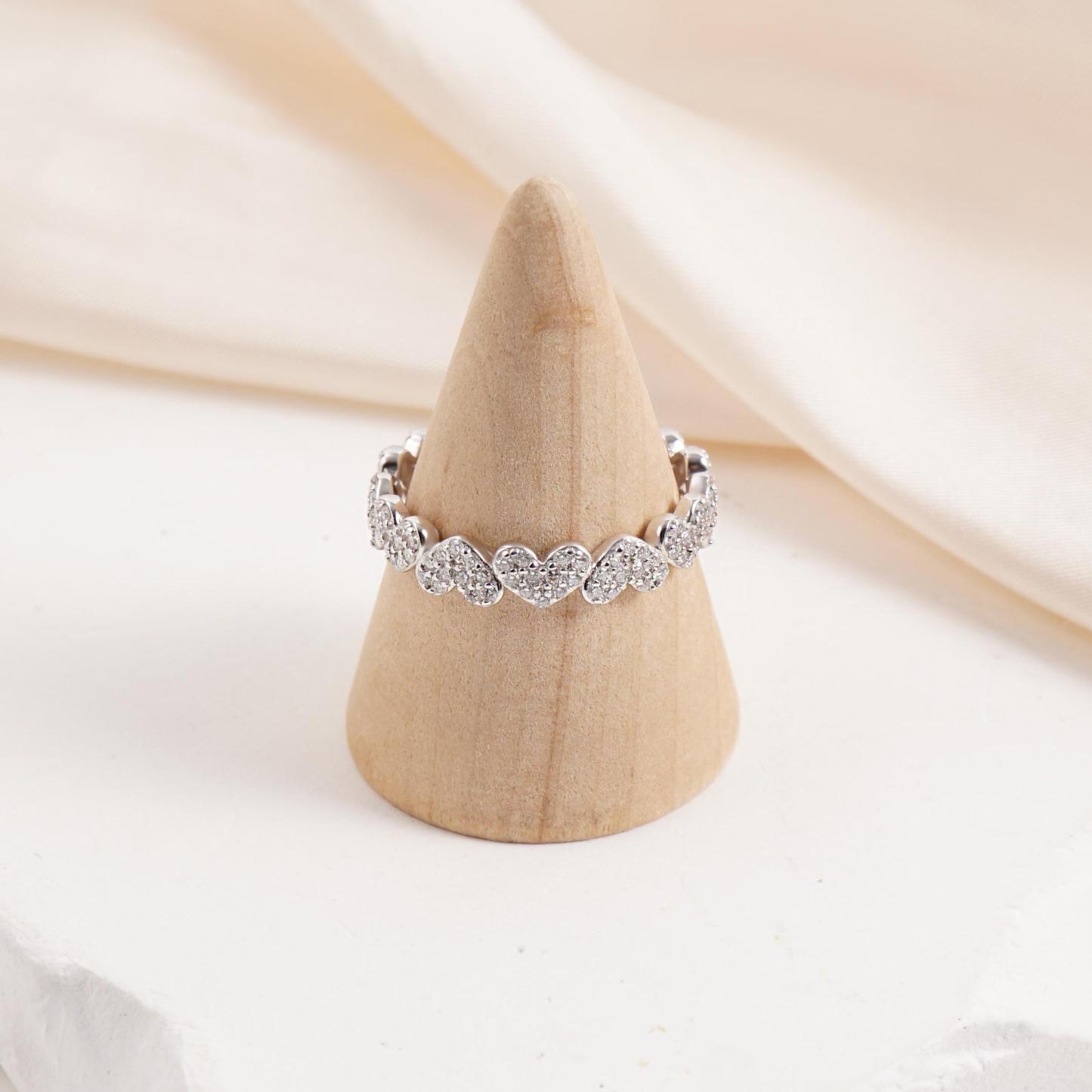 Delzzad Heart Eternity Band Ring Synthetic Moissanite Ring Jewelry S925 Perfect Birthday Engagement Wedding Anniversary Christmas Gift