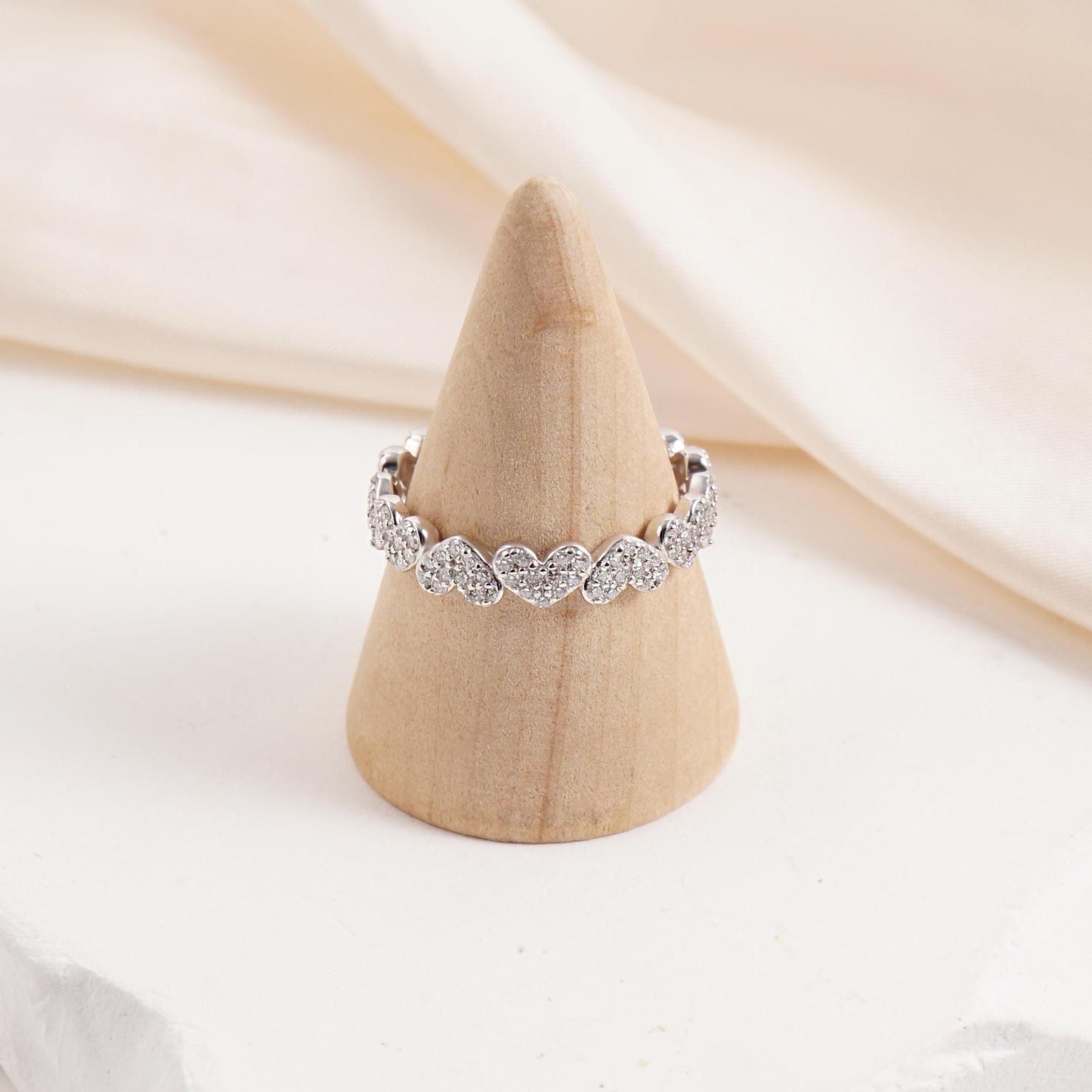 Delzzad Heart Eternity Band Ring Synthetic Moissanite Ring Jewelry S925 Perfect Birthday Engagement Wedding Anniversary Christmas Gift