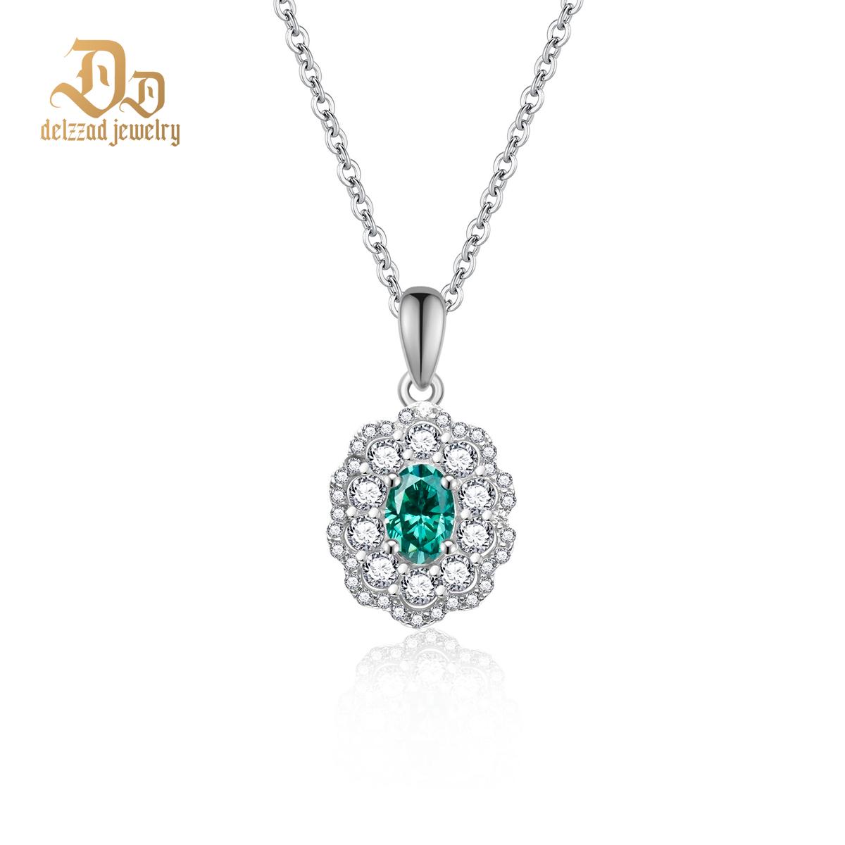 0.5ct Green Ripple Pendant Necklace Oval Synthetic Moissanite Necklace S925 Chain