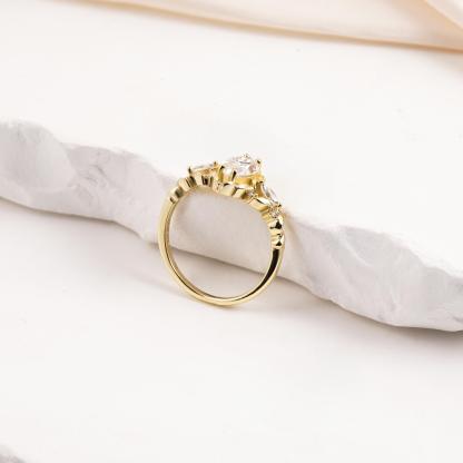 Delzzad Vintage Marquise Cut Engagement Ring Synthetic Moissanite Ring Jewelry S925 Perfect Birthday Engagement Wedding Anniversary Christmas Gift