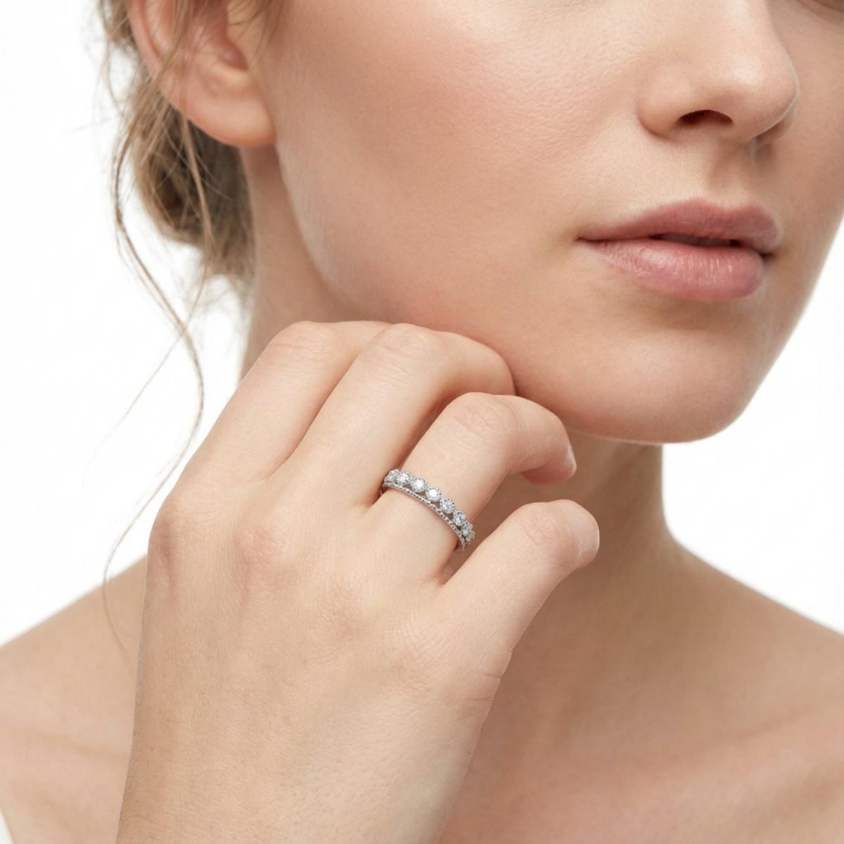 Morning Dewdrop Copper Ring Vintage Double Row Eternity Wedding Band Ring VVS Synthetic Moissanite Ring Jewelry