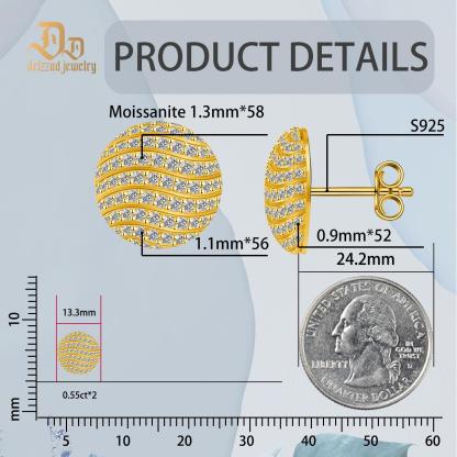 D Color Synthetic Moissanite 1.1ct Round Bling Undular Dome-Shaped Earrings