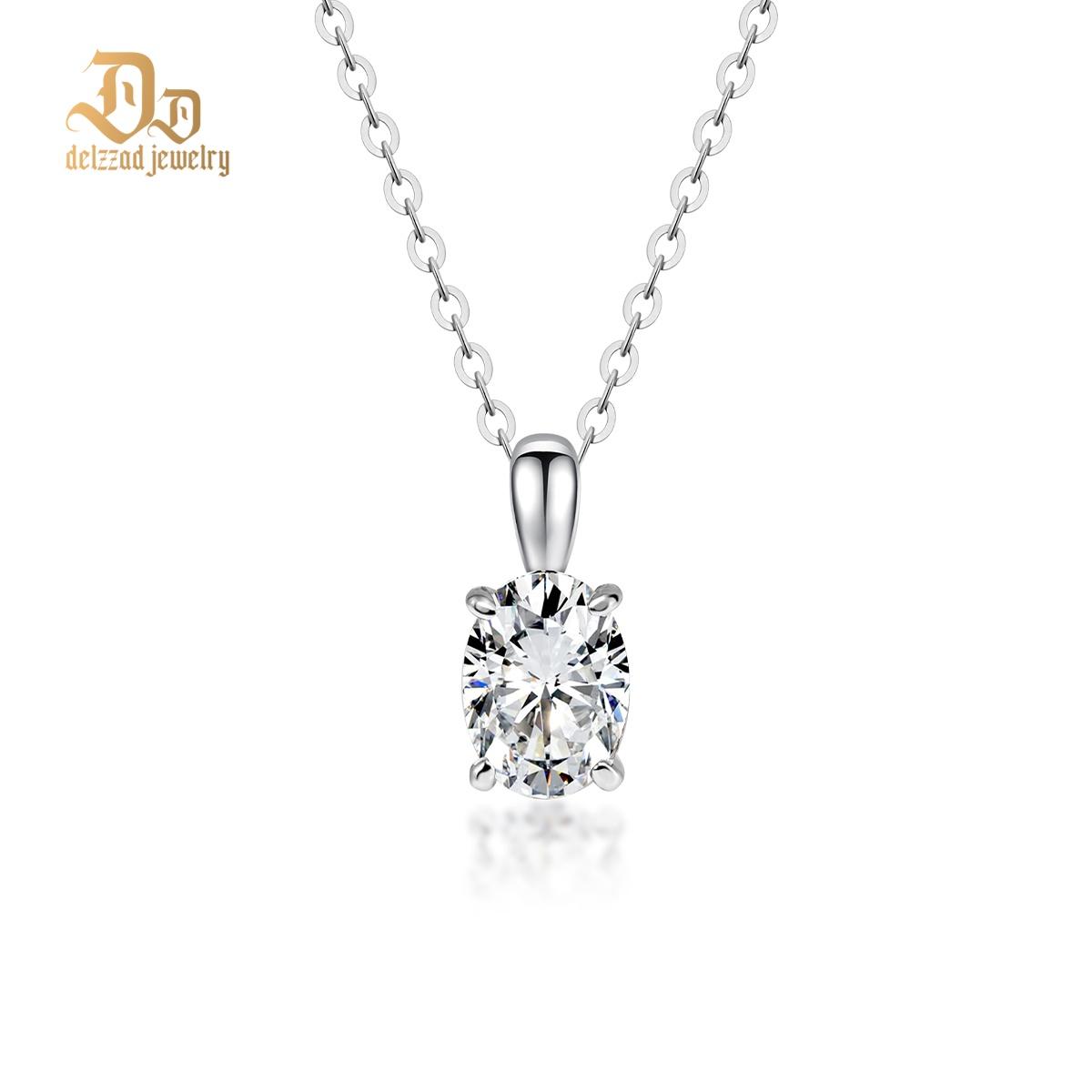 1ct Oval Prong Pendant VVS Synthetic Moissanite S925 Women Solitaire Necklace Chain