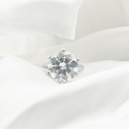 Delzzad 10ct Solitaire Ring Round VVS Synthetic Moissanite Ring Band S925 Christmas Gift