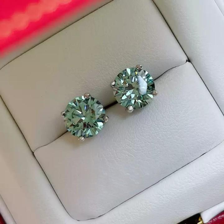Delzzad S925 Round Synthetic Moissanite Prong Stud Earrings Anniversary Day Gifts For Men Women
