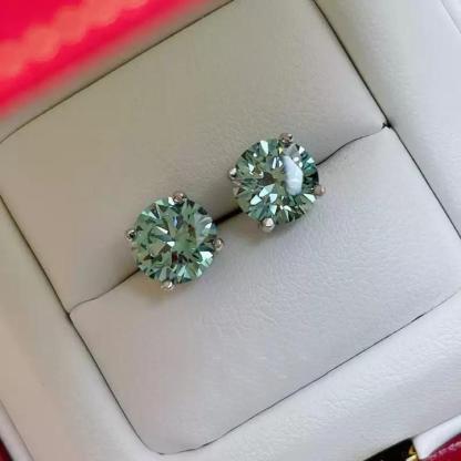 Delzzad S925 Round Synthetic Moissanite Prong Stud Earrings Anniversary Day Gifts For Men Women