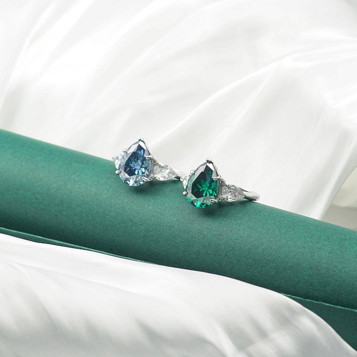 Delzzad 6ct Pear Synthetic Moissanite Three Stones Ring In 925 Sterling Silver