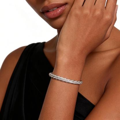 1.2ct Sculpted Cable Bangle Twisted Bangle Bracelet Synthetic Moissanite/Zirconia Bangle S925/Copper