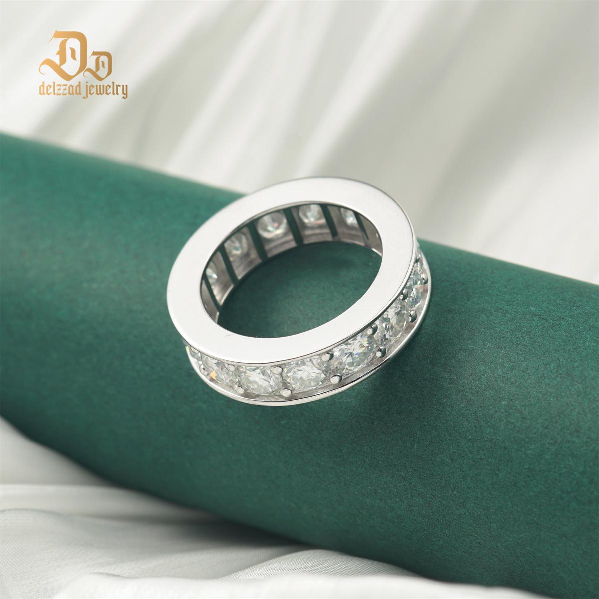Delzzad S925 Round VVS Synthetic Moissanite Classic Eternity Ring Band Engagement Wedding Valentine's Day Gifts