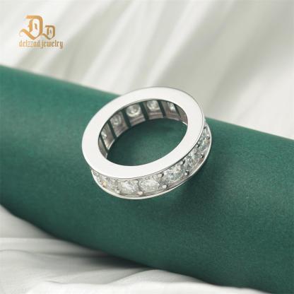 Delzzad S925 Round VVS Synthetic Moissanite Classic Eternity Ring Band Engagement Wedding Valentine's Day Gifts