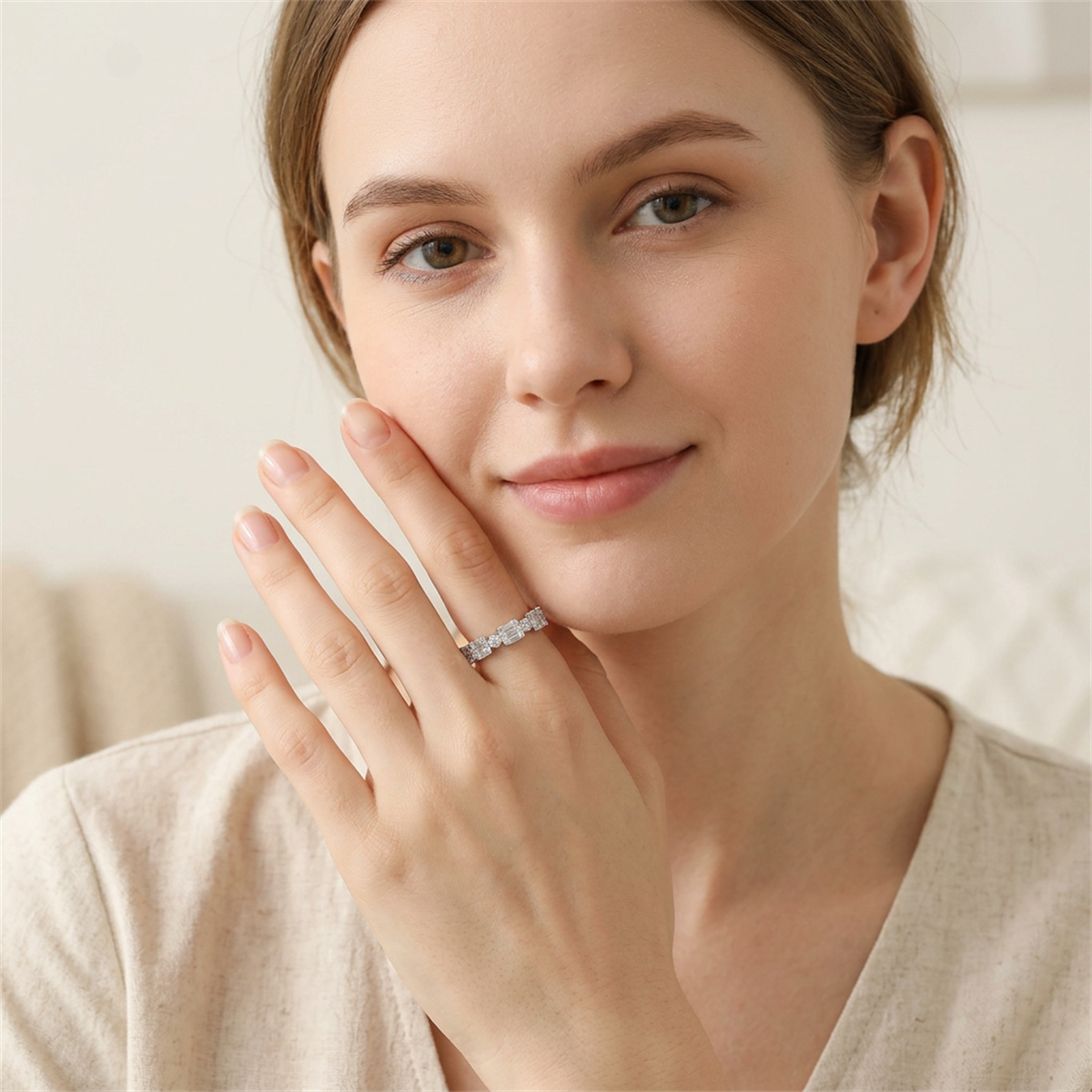 0.6ct Metropolitan Glow Copper Ring Golden Cluster Half Eternity Stackable Ring Tiered Wedding Band VVS Synthetic Moissanite Ring
