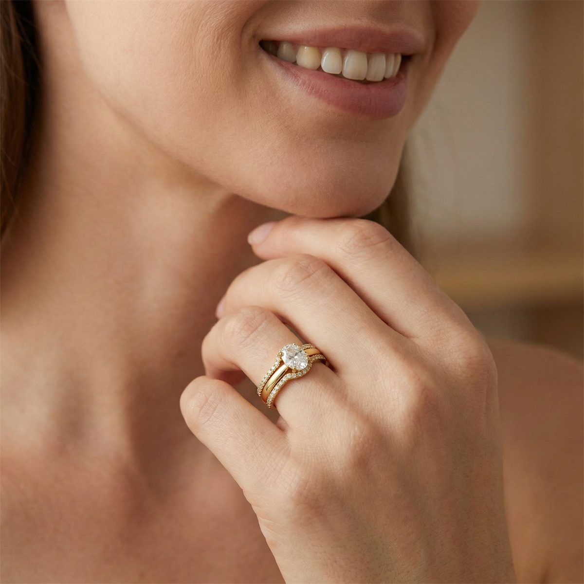 Heavenly Nest 1.8ct Triple Stacking Ring Copper Engagement Ring VVS Synthetic Moissanite Ring Jewelry Perfect Gift