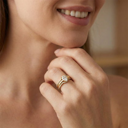 Heavenly Nest 1.8ct Triple Stacking Ring Copper Engagement Ring VVS Synthetic Moissanite Ring Jewelry Perfect Gift