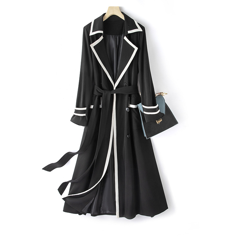 Retro French large size trench coat, 2024 temperament Hepburn style slim long coat for women