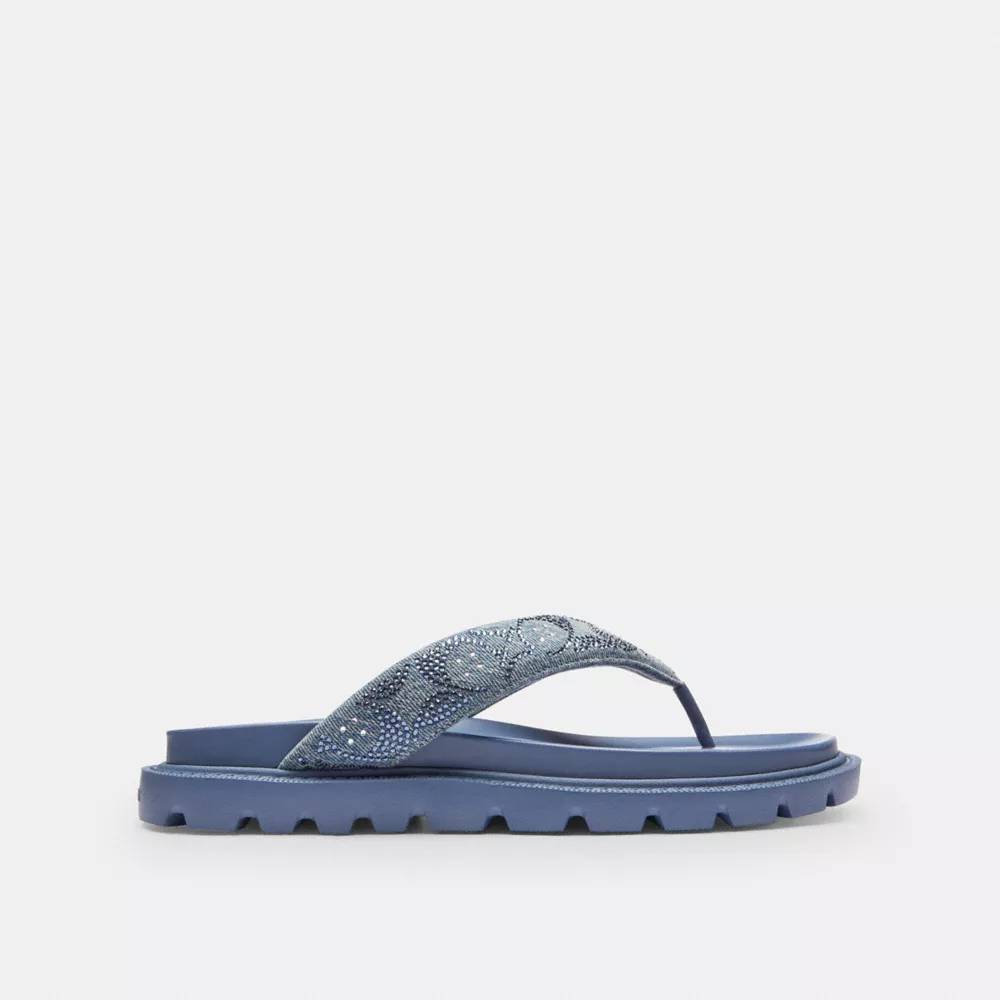 Brynn Thong Sandal In Crystal Signature Denim