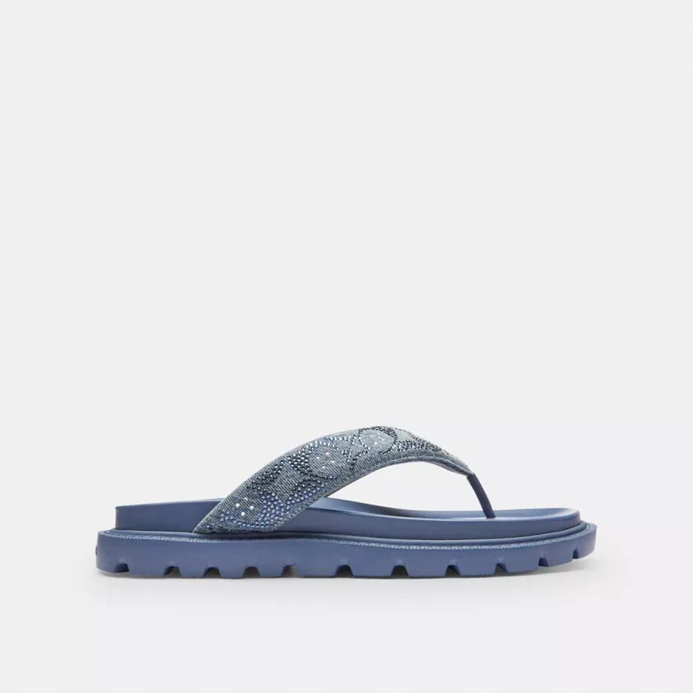 Brynn Thong Sandal In Crystal Signature Denim