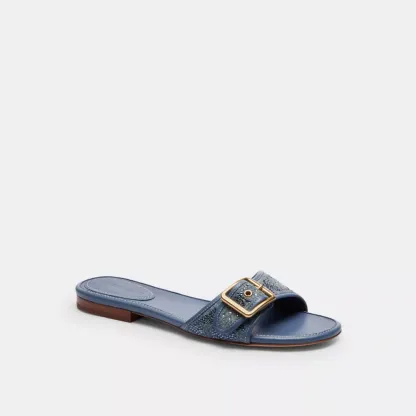 Margot Flat Sandal In Crystal Signature Denim