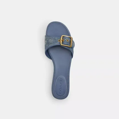 Margot Flat Sandal In Crystal Signature Denim