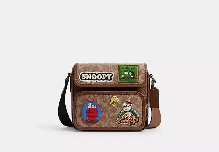 Coach X Peanuts Sullivan Flap Crossbody Bag In Signature Canvas With Patches