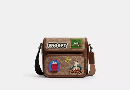 Coach X Peanuts Sullivan Flap Crossbody Bag In Signature Canvas With Patches