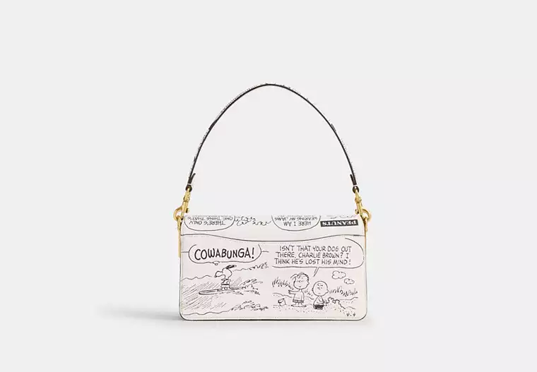 Coach X Peanuts Tabby Shoulder Bag 26 With Newspaper Print