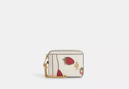 Zip Card Case With Strawberry Print
