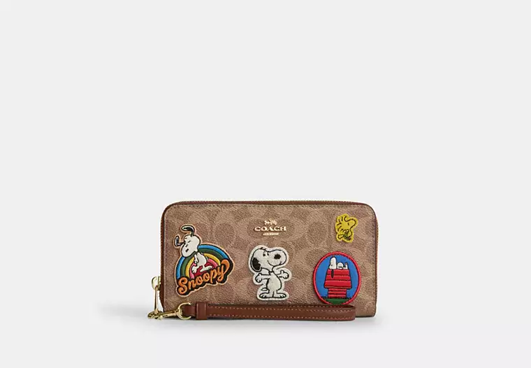 Coach X Peanuts Long Zip Around Wallet In Signature Canvas With Patches