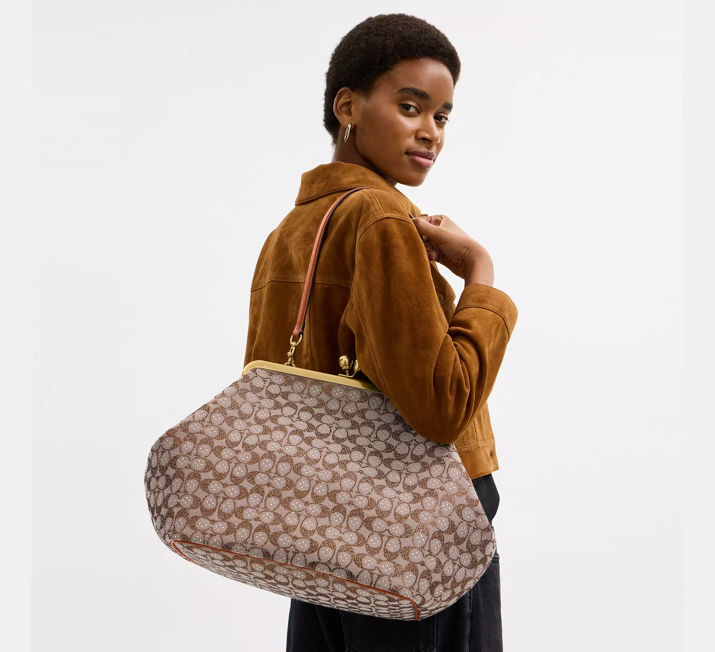 Large Kisslock Frame Bag In Crystal Signature Jacquard