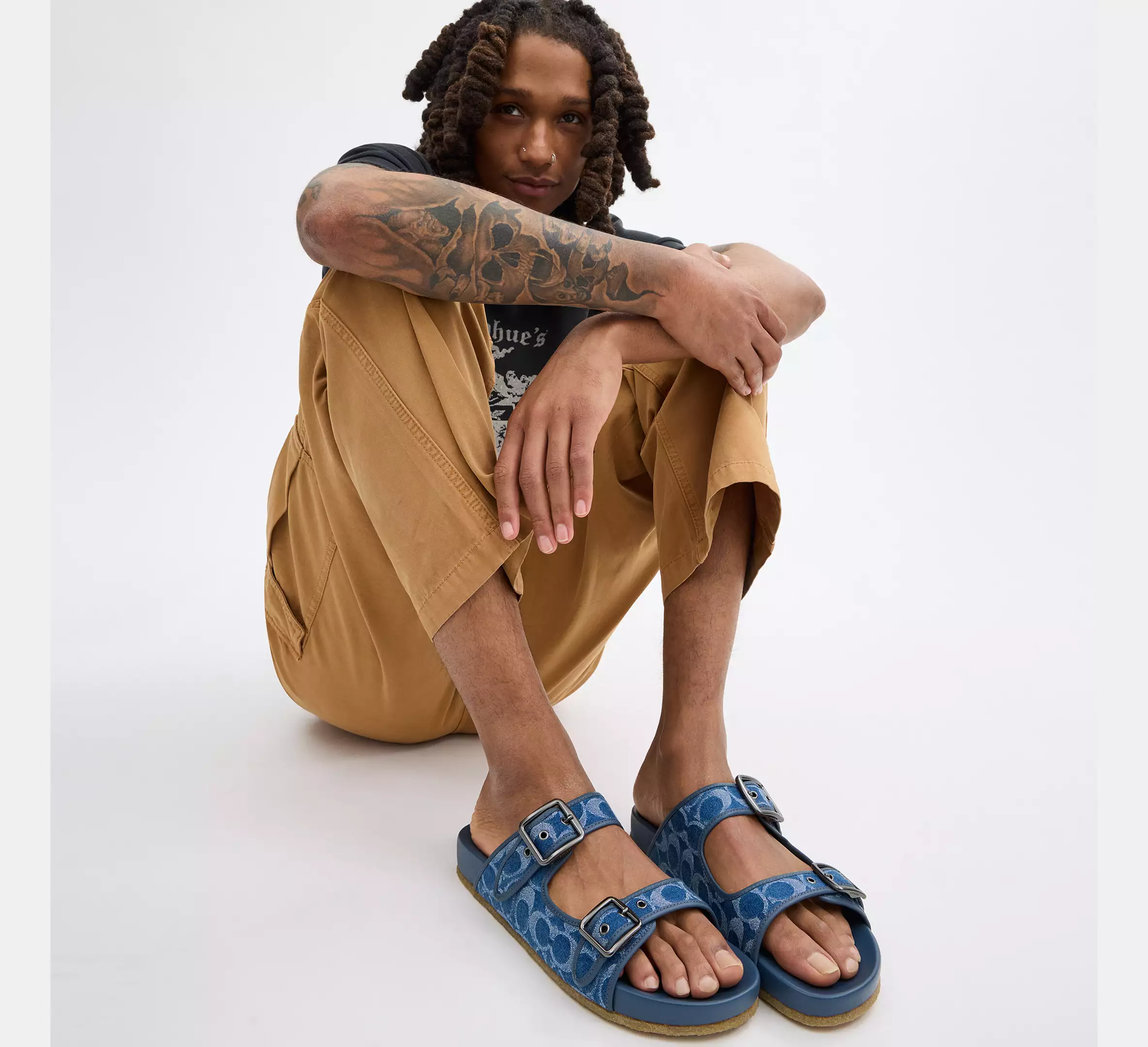 Buckle Strap Sandal In Signature Denim