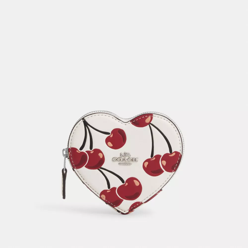 Heart Coin Case With Cherry Print