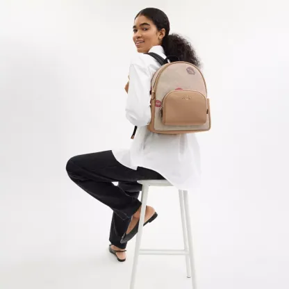 Court Backpack In Signature Canvas With Lips Print