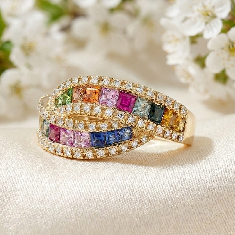 Sotiya Multi Colored Princess Cut Women's Wedding Ring Sterling Silver