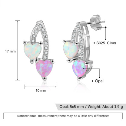 Sotiya Cherry Design Heart Cut Opal Stud Earrings Sterling Silver-Sotiya