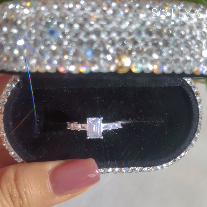 Sotiya Side Stones Emerald Cut Engagement Ring Sterling Silver