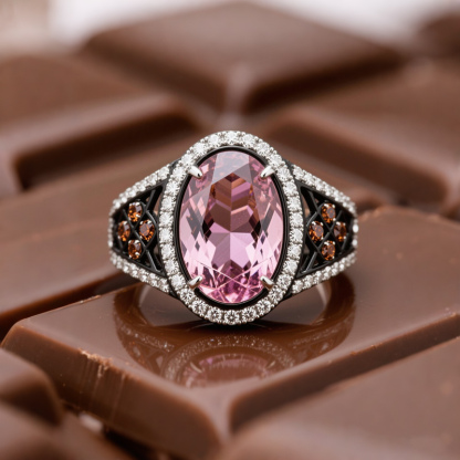 Sotiya Two Tone Halo Oval Cut Coffee Engagement Ring Sterling Silver-Sotiya