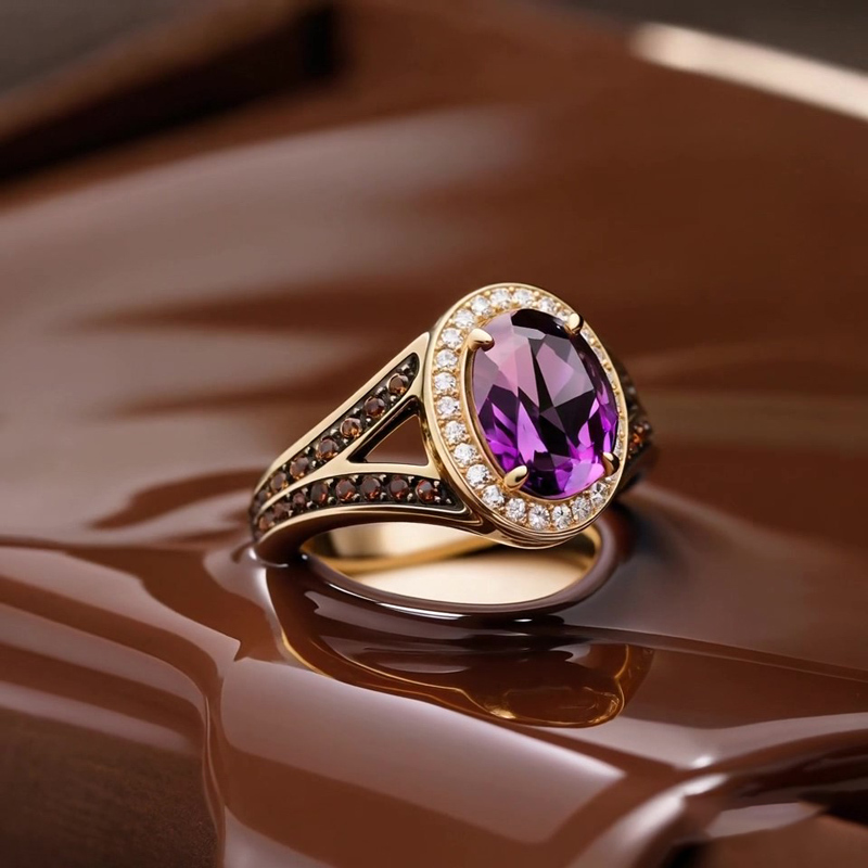 Sotiya Two Tone Halo Oval Cut Coffee Engagement Ring Sterling Silver-Sotiya