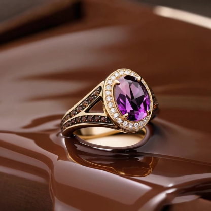 Sotiya Two Tone Halo Oval Cut Coffee Engagement Ring Sterling Silver-Sotiya