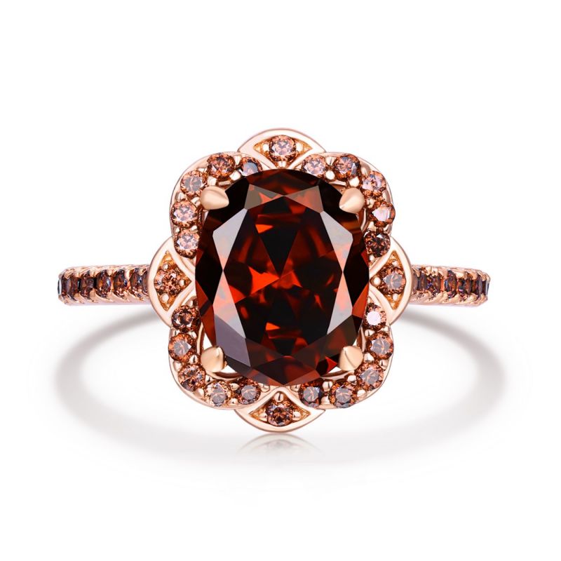 Sotiya Vintage Halo Oval Cut Coffee Engagement Ring Sterling Silver-Sotiya