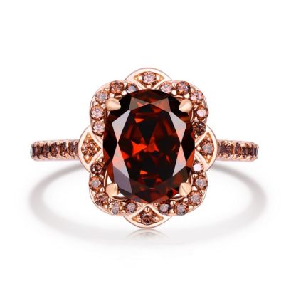 Sotiya Vintage Halo Oval Cut Coffee Engagement Ring Sterling Silver-Sotiya