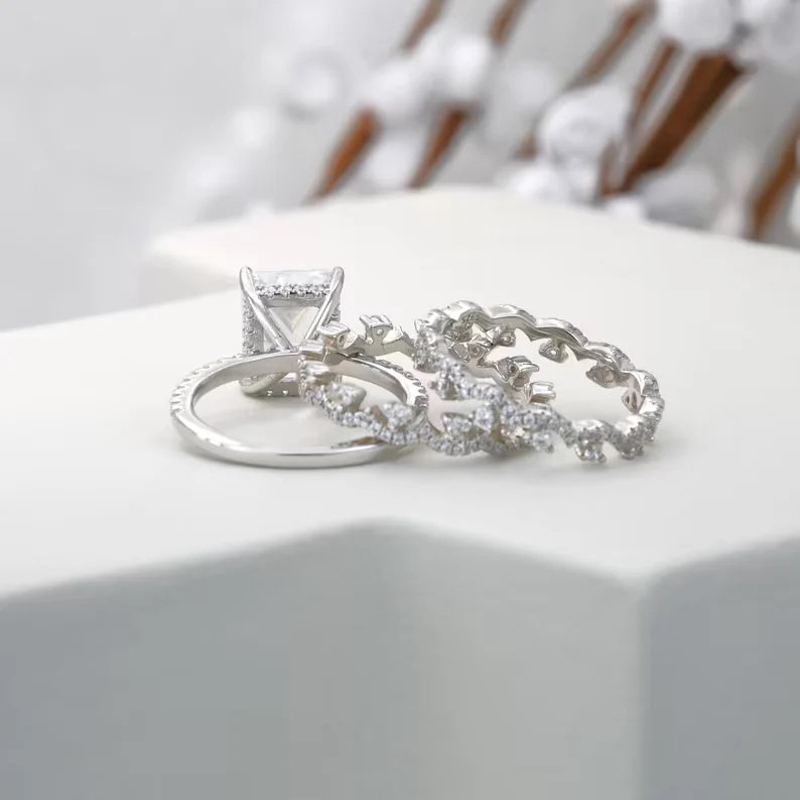 Sotiya Radiant Cut Art Deco Wedding Bridal Ring Set High-carbon Zircon Sterling Silver-Sotiya