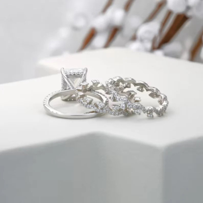 Sotiya Radiant Cut Art Deco Wedding Bridal Ring Set High-carbon Zircon Sterling Silver-Sotiya