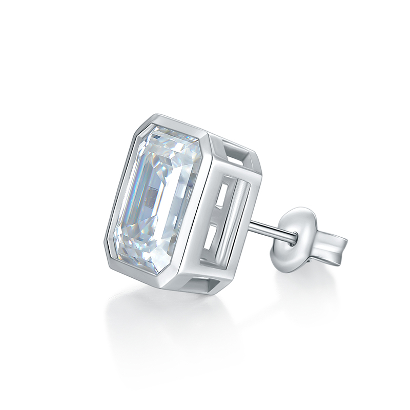 Sotiya Solitaire Emerald Cut Moissanite Stud Earrings Sterling Silver-Sotiya