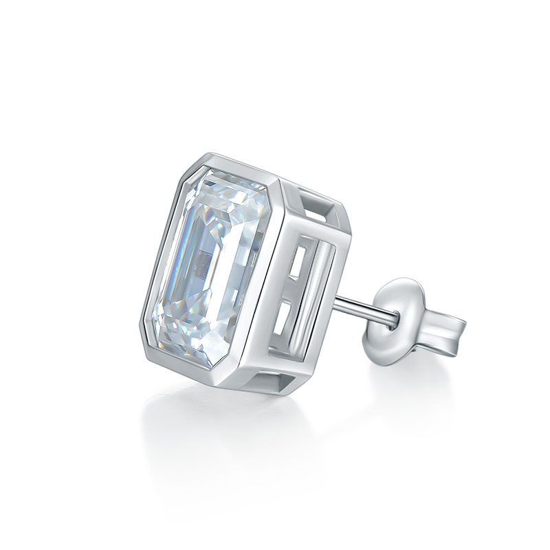 Sotiya Solitaire Emerald Cut Moissanite Stud Earrings Sterling Silver-Sotiya