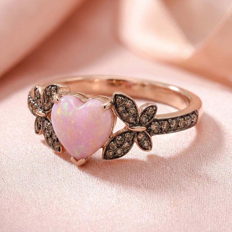 Sotiya Butterfly Heart Cut Pink Opal Coffee Engagement Ring Sterling Silver-Sotiya