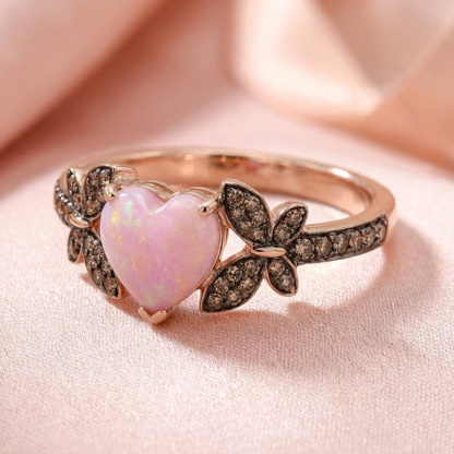 Sotiya Butterfly Heart Cut Pink Opal Coffee Engagement Ring Sterling Silver-Sotiya