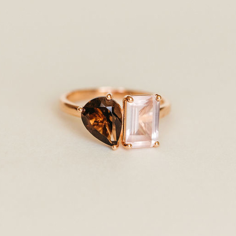 Sotiya Toi et Moi Coffee Pear and Emerald Cut Two Stone Engagement Ring Sterling Silver