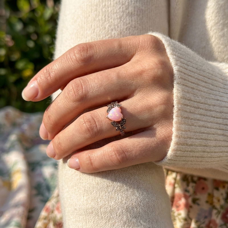 Sotiya Butterfly Heart Cut Pink Opal Coffee Engagement Ring Sterling Silver-Sotiya