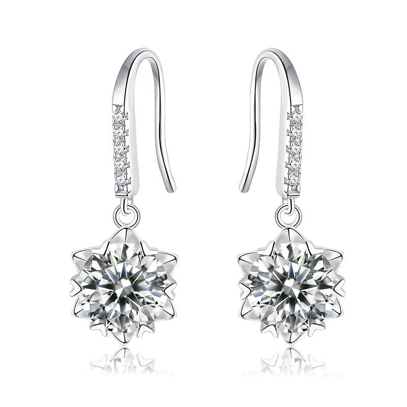 Sotiya Snowflake Round Cut Moissanite Drop Earrings Sterling Silver